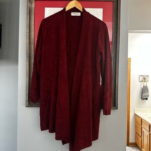 Impressions Deep Red Open Front Cardigan